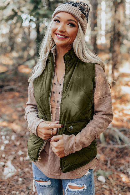 SHEWIN women puffer vest - reversible and warm winter outerwear with pockets