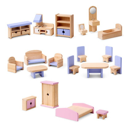 Miniature toy building — Melissa & Doug wooden multi-level dollhouse for kids