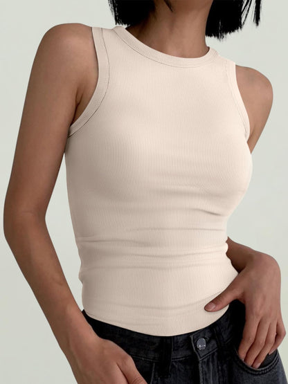 Shirt — Womens sleeveless high neck ribbed racerback top by ANRABESS