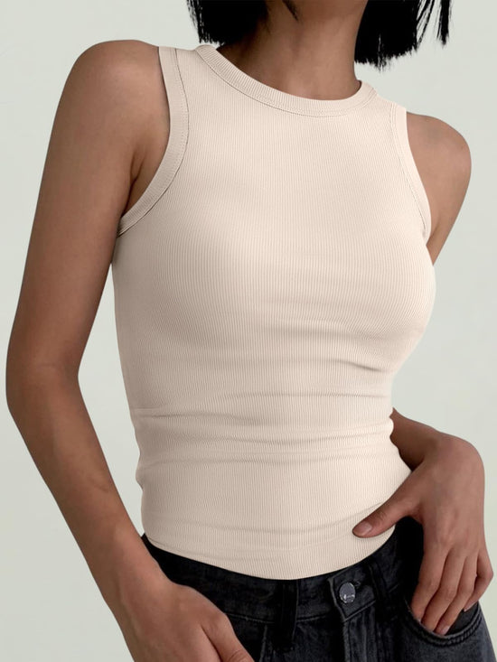 Shirt — Womens sleeveless high neck ribbed racerback top by ANRABESS