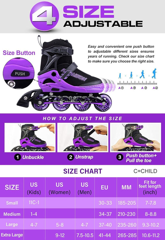 PAPAISON roller skates with light up wheels for kids and adults