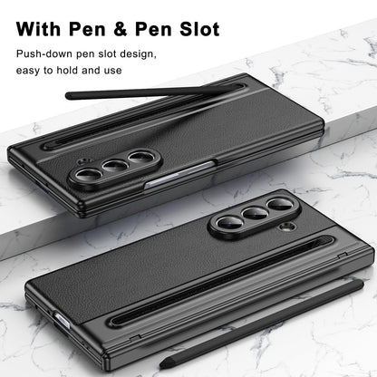 HOULEE for Samsung Galaxy Z Fold 7 Case with Built-in Screen Protector & Hinge Protection and S Pen, Premium Leather All-Inclusive Protective Phone Cover for Galaxy Z Fold 7- Black