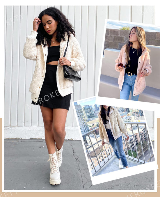 MEROKEETY Womens Fleece Sherpa Jacket Fall Winter Coats 2026 Fuzzy Button Down Warm Outerwear with Pockets