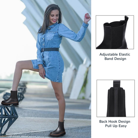 Athlefit women's ankle boots - Chelsea style with chunky heel and lug sole.