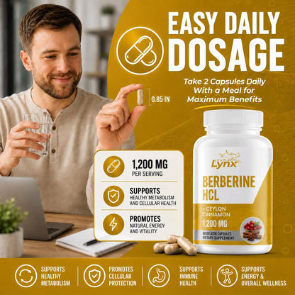 Leaping Lynx Berberine HCl 1200mg - 60 Capsules - High Absorption Berberine Supplement - Non-GMO, Gluten-Free & Third Party Tested - 30-Day Supply