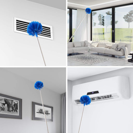 LAZYCOTTAGE Ceiling Fan Duster with Extension Pole, Cobweb & Corner Brush Cleaning Kit w 2 Duster Heads for Cleaning, 100 Inch Long Handle Telescoping Pole, Washable