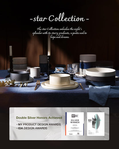 Famiware dinnerware set — stoneware ribbed design plates and bowls set