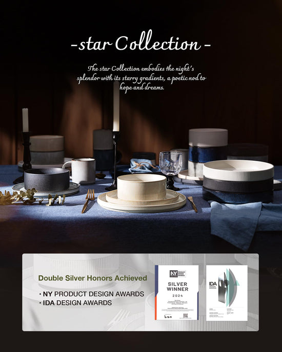 Famiware dinnerware set — stoneware ribbed design plates and bowls set