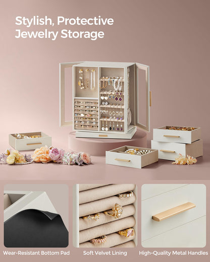 SONGMICS jewelry storage — 360° rotating design with glass window and spacious interior