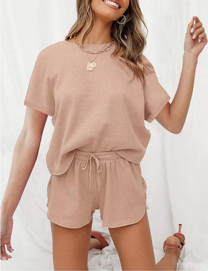 Coordinated outfit — Women's short sleeve waffle pajama set by Merokeety