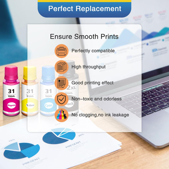 32xl Black Ink Bottle 31 Smart Tank 5101 6001 5000 7602 7301 Ink Refill Compatible for HP 31 Ink Bottles Set for Ink 31 and 32xl Compatible for HP Smart Tank Ink 5101 6001 651 5102 7002 5000 7001