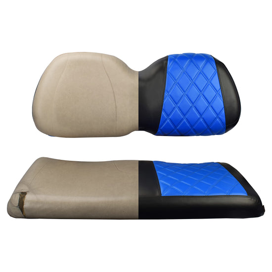 NOKINS Golf Cart Diamond Seat Covers Kit, Fit for Club Car Precedent OEM Standard Front Seat Cushion, Golf Cart Vinyl Seat Cover, No Nails Required (Blue and Black)