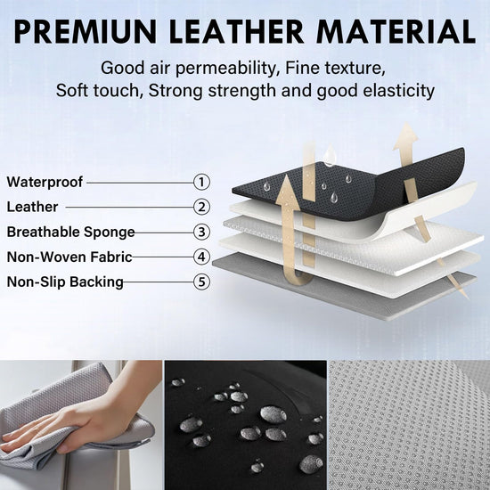 Coverado car seat covers with lumbar support in black nappa leather waterproof for most vehicles
