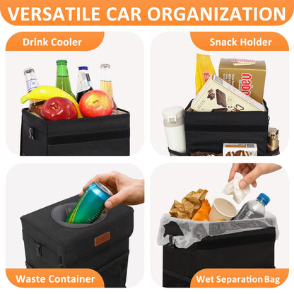 Vankor car trash can - hanging lid design for back seat use