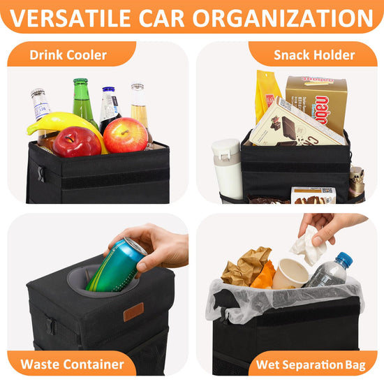 Vankor car trash can - hanging lid design for back seat use
