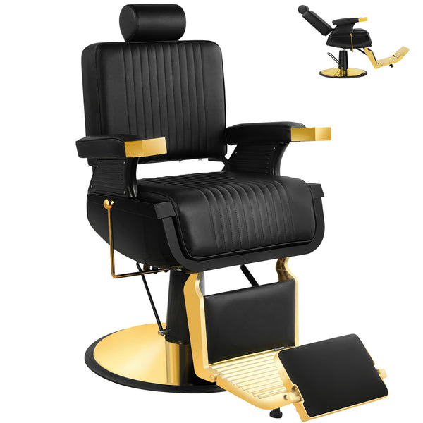 Hicomony Vintage Barber Chairs for Barbershop Reclining, Black Gold Professional Hydraulic Salon Chair for Hair Stylist, 360 Degrees Rolling Swivel, Heavy Duty All Purpose Beauty Tattoo Armchair