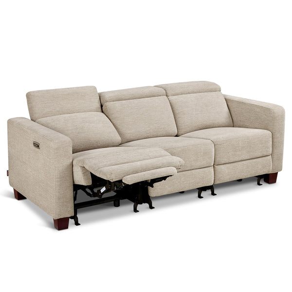 MCombo 88.6'' Reclining Sofa, Wall Hugger Power Recliner Sofa with Adjustable Headrest, USB A & C Charge Ports, Wood Legs, for Living Room (Fabric, HL198M3) (Beige, 3-Seater)