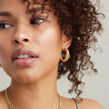 IFKM gold hoop earrings set — Hypoallergenic chunky chain twisted open hoops