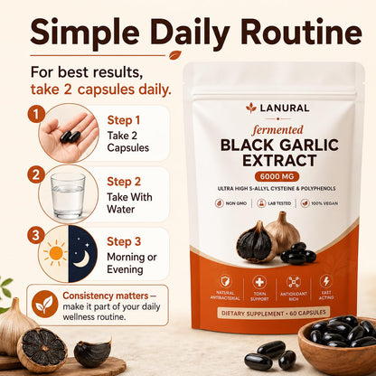 lanural fermented Black Garlic Extract, Odorless Garlic Capsules, Daily Wellness Routine, 60 Capsules(1PC)