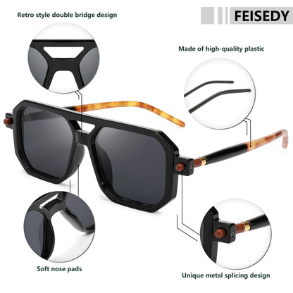 Sunglasses — Feisedy vintage square aviator style with UV400 protection