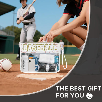 Baseball gift handbag - Clear chenille letter zipper pouch accessory