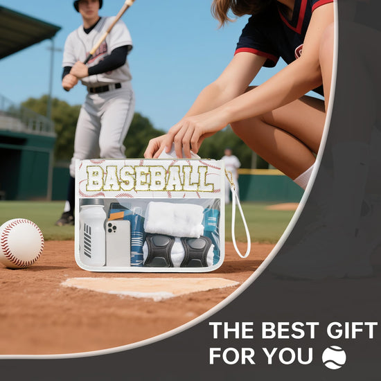 Baseball gift handbag - Clear chenille letter zipper pouch accessory