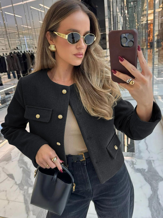 Cicy Bell women's blazer — cropped tweed design for business casual wear