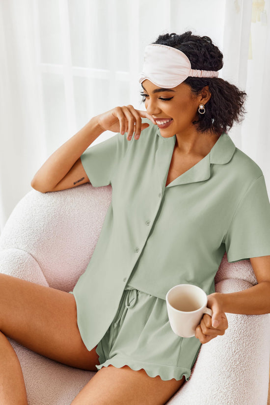 Ekouaer pajamas set — short sleeve button down sleepwear for women