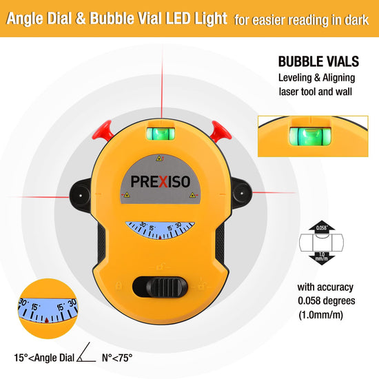PREXISO laser level - 30ft horizontal and vertical line with wall mount base and accessories