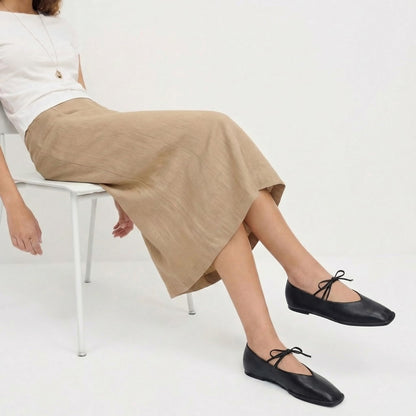 VorisVina ballet flats — lace up square toe with cute bow detail