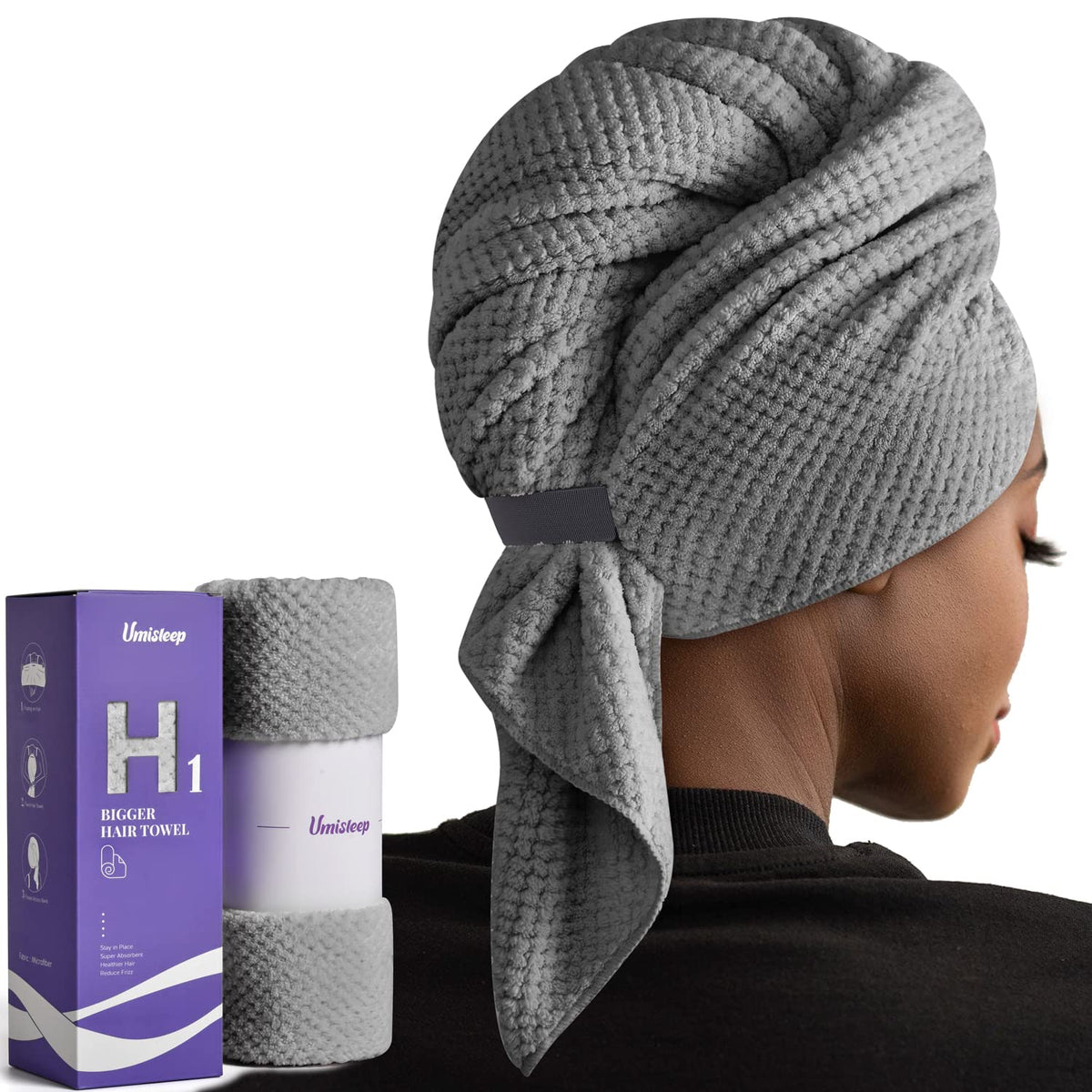 Umisleep towel — extra large microfiber hair towel for long, curly, thick hair