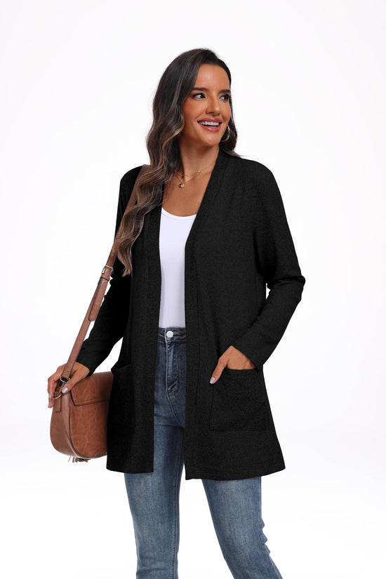 Women's cardigan with pockets - Lightweight open front design by QIXING
