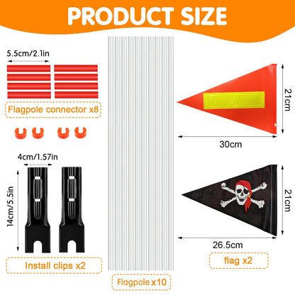 2 Pcs Bike Flag with Pole 6 Ft Bicycle Safety Flag with Adjustable Height Heavy Duty Fiberglass Pole Tear-Resistant Waterproof Orange Safety Flag Spider Dinosaur Pirate Fags for Kids (Back(Pirate))