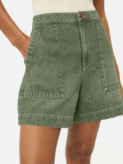 Womens denim shorts - High waisted with pockets and wide leg design