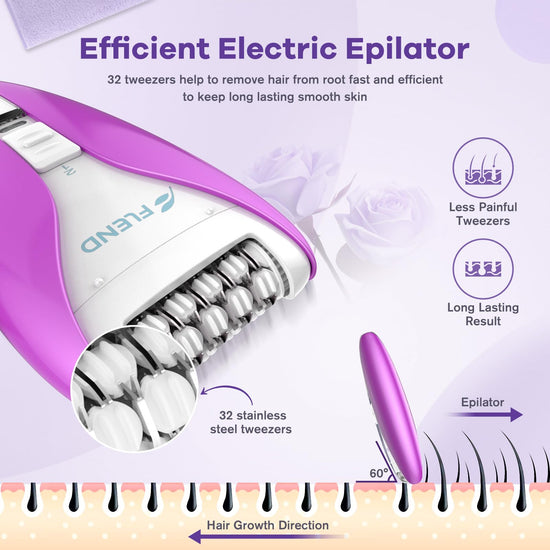 Silent Epilator for Women, 2-Speed Facial & Body Hair Remover, Smooth Glide Technology, for Face, Legs, Bikini & Arms