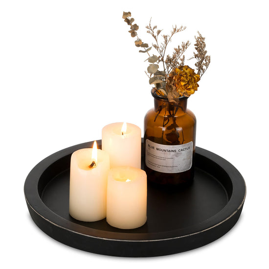 Hanobe Candle Plate Holder Tray: Round Wood Decorative Candle Plate - Rustic Farmhouse CoffeeTable Decor - Tealight Pillar Trays for Home Decor
