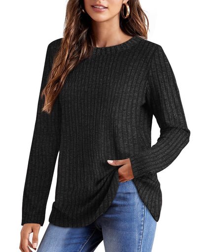 OFEEFAN long sleeve shirt - loose fit crew neck tunic top for women