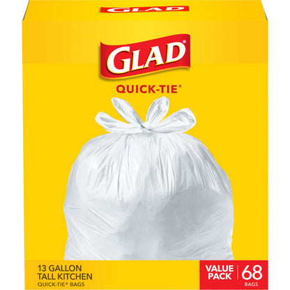 Glad waste bag — Tall kitchen quick-tie, 13 gallon, 68 count, white pack may vary