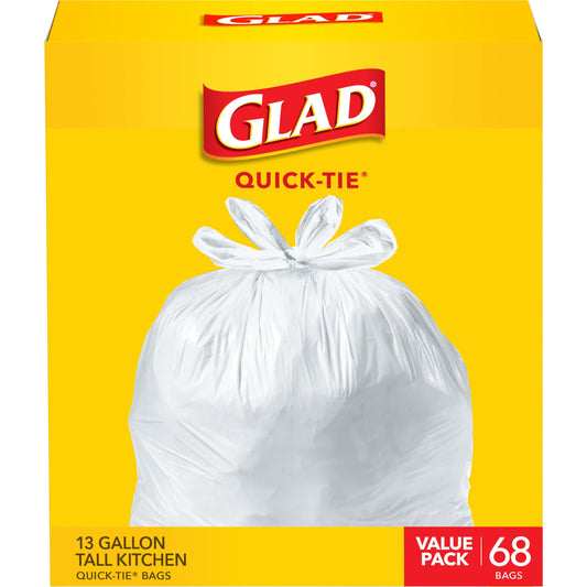 Glad waste bag — Tall kitchen quick-tie, 13 gallon, 68 count, white pack may vary