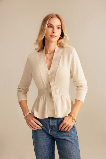 Grace Karin women cardigan sweater - Long sleeve cropped peplum coat