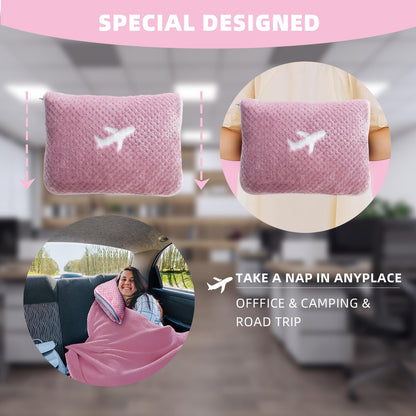 Nenolix travel pillow with compact blanket and bag for camping and car trips
