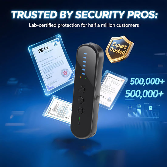 AOBOCAM Anti-Spy Hidden Camera Detector with 99% Accuracy,Find GPS Trackers &Listening Devices Portable Privacy Protector for Hotel/Travel,Anti-Surveillance RF Bugs Detector with LED (Black)