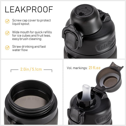 TakeToday collapsible water bottle — foldable silicone design with straw and strap