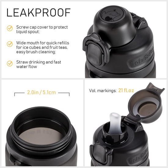 TakeToday collapsible water bottle — foldable silicone design with straw and strap