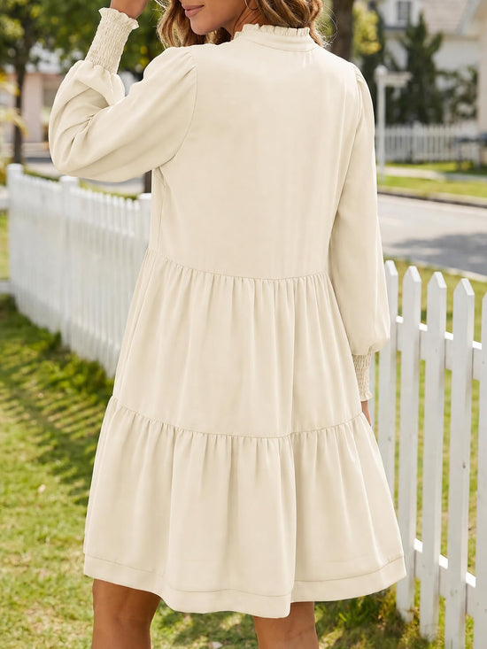 Imily Bela Womens Fall Long Sleeve Tunic Dress Casual V Neck Loose Ruffle Tiered Dress