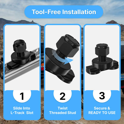 vandrabase 10 Pack L-Track Double Lug Threaded Stud Nut Fitting Tie Down,4500LBS Max Load,Black Heavy Duty Steel, L Track Hook and Accessories for Trailer or Truck Bed Cargo Control – 1.14" Height