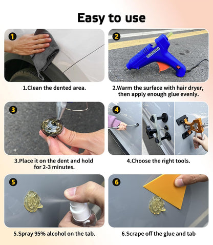 AUTOPDR Paintless Dent Removal Kit for Cars - Dent Puller Kit with Premium Dent Lifter, Strong Adhesion Glue Sticks & Puller Tabs, Removable T-bar Puller, PDR Kit for & Auto Body Dent Repair
