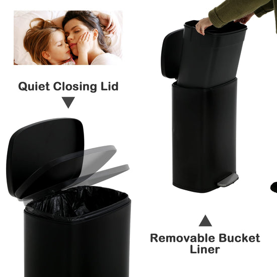 BIQWBIC trash can with lid and foot pedal, stainless steel design, 50 liter capacity