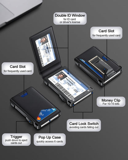 Wallet - RFID wallet with money clip and 2 ID windows for men