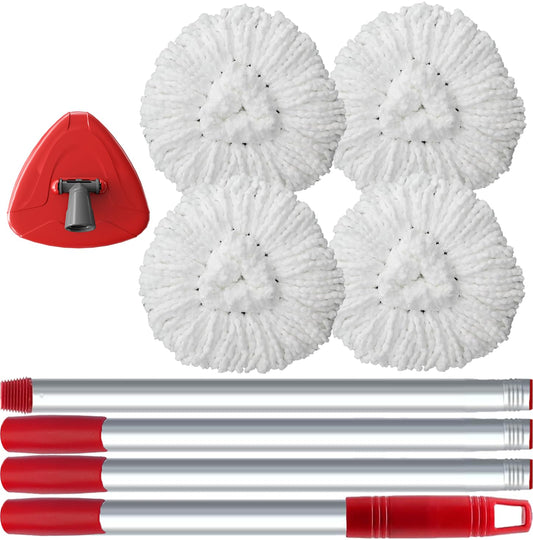 O Cedar spin mop replacement head with mop stick and base, 4 mop heads included